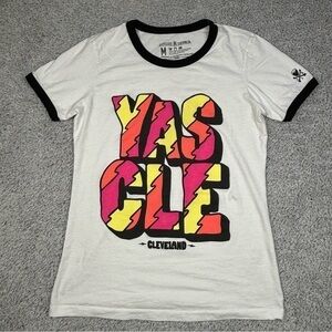 Cleveland Clothing Co Top Womens Medium Ringer Tee YAS CLE Neon Bright Party